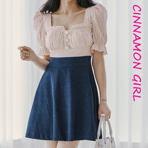 楽天CINNAMON GIRL【PREMIUM】【最高級★LUXURY STYLE】【全1色】コンビデニムフレアミニワンピース　ピンク×デニム S/M/L【denim-e092115lux】（ mja ）（231010）シナモンガール Cinnamon Girl 超ミニ マイクロミニ 韓国 胸元 セクシー cinnamongirl レディース