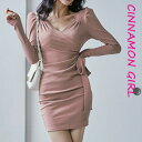 【BEST ITEM】【全3色】ラップデザイン長袖タイトミニワンピース ピンク ブラック【wrap-e100430op】( mja )(231012)シナモンガール Cinnamon Girl 超ミニ マイクロミニ 韓国 胸元 セクシー cinnamongirl レディース