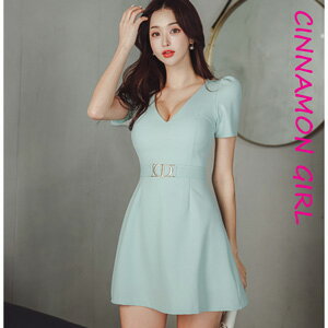 楽天CINNAMON GIRL【PREMIUM】【最高級★LUXURY STYLE】【全2色】Vネック半袖フレアミニワンピース　アイボリー ミント S/M/L【miru-n674op】（ vdh ）（240130）シナモンガール Cinnamon Girl 超ミニ マイクロミニ 韓国 胸元 セクシー cinnamongirl レディース