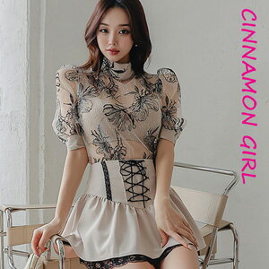 楽天CINNAMON GIRL【PREMIUM】【最高級★LUXURY STYLE】【全2色】シースルーブラウス　ブラック ベージュ【dibon-t4179top】（ lam ）（240126）シナモンガール Cinnamon Girl 超ミニ マイクロミニ 韓国 胸元 セクシー cinnamongirl レディース