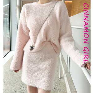 【セット商品】【全3色】長袖ニット×ミニスカートセット アイボリー ピンク ブラック【set-st163】(sb)(240207)シナモンガール Cinnamo...