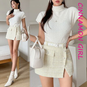 【インナーパンツ付】【ベルトセット】【全1色】ツイードミニスカート イエロー S/M【tweed-1021bsk】( lam )(241028)シナモンガール ...