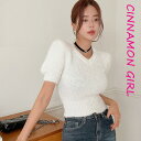 【全3色】パフ袖半袖ニット アイボリー グレー ブラック【puff-0919ctop】( lam )(241112)シナモンガール Cinnamon Girl 超ミニ マイクロミニ 韓国 胸元 セクシー cinnamongirl レディース