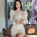 【全2色】パフ袖シースルー長袖ブラウス アイボリー ブラック 【roi-t4729top】( vdh )(250128)シナモンガール Cinnamon Girl 超ミニ マイクロミニ 韓国 胸元 セクシー cinnamongirl レディース
