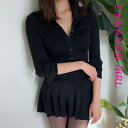 【全1色】フリルタイトミニワンピース ブラック【frill-0465op】(zon )(250225)シナモンガール Cinnamon Girl 超ミニ マイクロミニ 韓国 胸元 セクシー cinnamongirl レディース