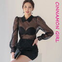 【全2色】襟装飾シースルー長袖ブラウス クリーム ブラック【see-j030524top】( mja )(250311)シナモンガール Cinnamon Girl 超ミニ マイクロミニ 韓国 胸元 セクシー cinnamongirl レディース