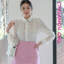 【ブローチセット】【全2色】シースルーレース長袖ブラウス アイボリー ブラック【see-j030628top】( mja )(250311)シナモンガール Cinnamon Girl 超ミニ マイクロミニ 韓国 胸元 セクシー cinnamongirl レディース