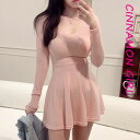 【全2色】ニットフレアミニワンピース ピンク ブラック【kolji-n022603op】( mja )(250305)シナモンガール Cinnamon Girl 超ミニ マイクロミニ 韓国 胸元 セクシー cinnamongirl レディース