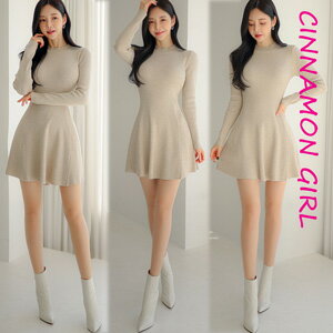 《新作10％OFF 11/25(火) 11:59迄》【全2色】ニットフレアミニワンピース　オートミール ブラック【251..