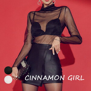 楽天CINNAMON GIRL【インナー付】【全2色】シースルー半ネック長袖トップ　ブラック ホワイト【see-1012btop】（lam）（221018）シナモンガール Cinnamon Girl 超ミニ マイクロミニ 韓国 胸元 セクシー cinnamongirl レディース 透け　シースルーブラウス ブラウス シースルートップ 透け感