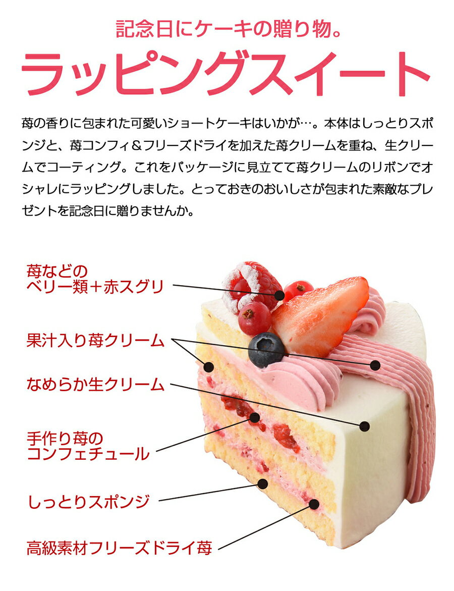 バースデーケーキ 【送料無料】 ラッピングスイート ショートケーキ フルーツケーキ サンクドノア ケーキ 直径13cm リボン 誕生日 ギフト 洋菓子 グルメ 高級 焼菓子 内祝い お返し 入学祝い 贈り物 可愛い 誕生日ケーキ