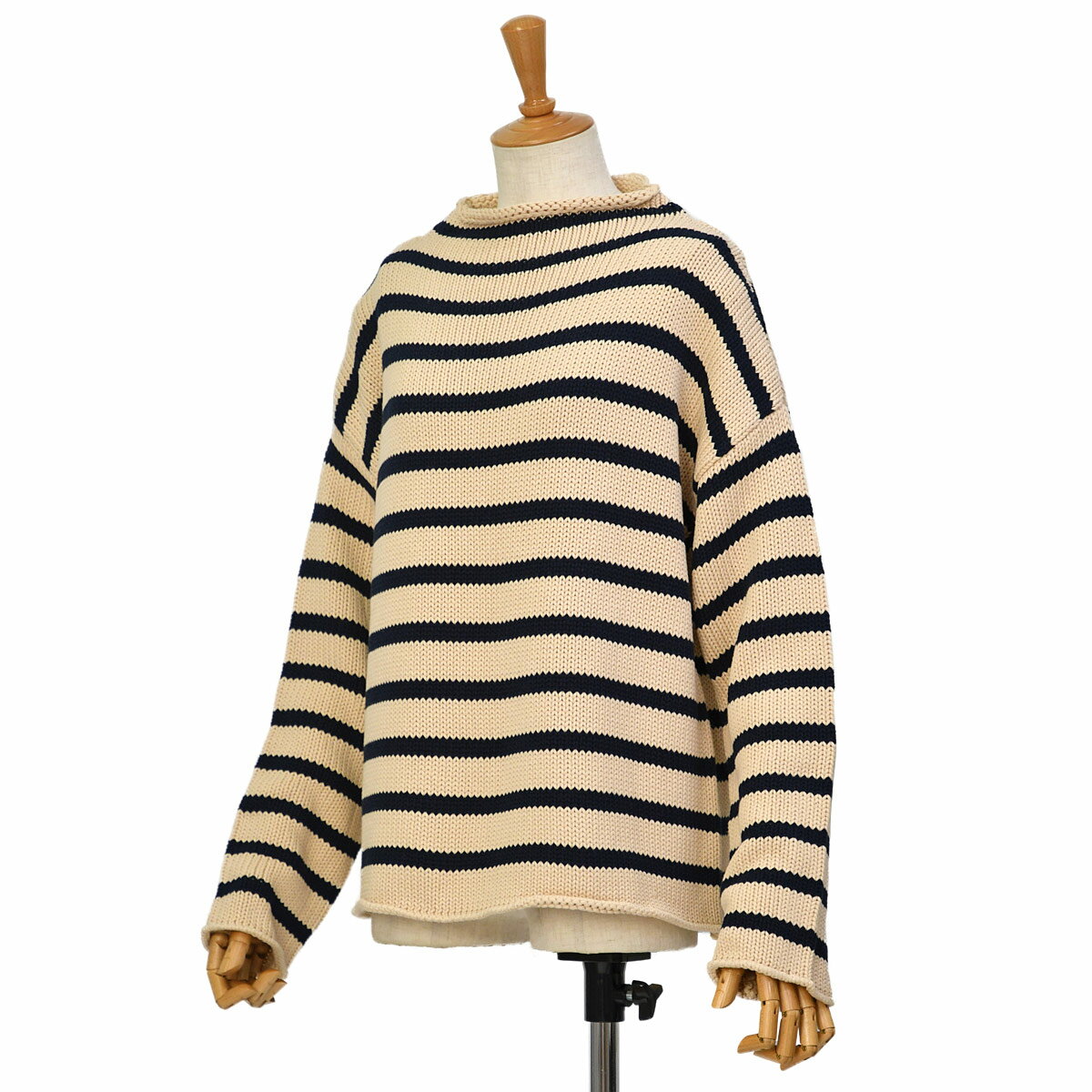 DEMYLEE【デミリー】ボーダーニット LAMIS STRIPE SWEATER 9910800109 077 NATURAL NAVY コットン ベージュ ...