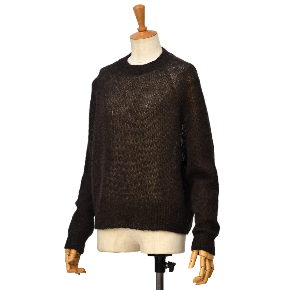 SCAGLIONE【スカリオーネ】クルーネックシアーニット DRW022 251 EBANO アルパカ ナイロン ダークブラウン