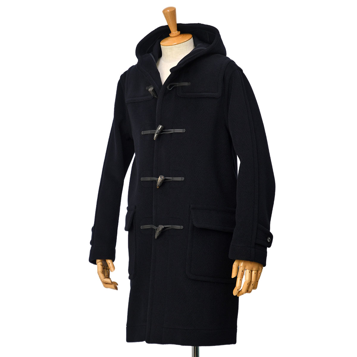 INVERTEREダッフルコート Joshua Ellis ジョシュアエリス LONG LENGTH DUFFLE COAT ウール ネイビー