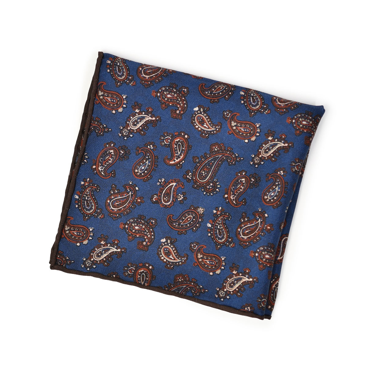 Holliday&Brown【ホリデーアンドブラウン】チーフ 4472 35570 3 ダブルプリント シルク ジオメトリック×ペイズリー オレンジ×ブラウン