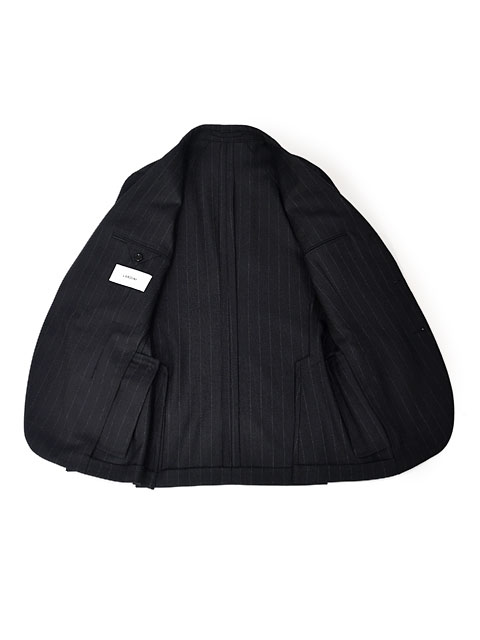 LARDINI【ラルディーニ】シングルスーツ 6107AQ SF63413 890GR ADVANCE ヴァージンウール ポリエステル 4PLY チョークストライプ ブラック×ホワイト