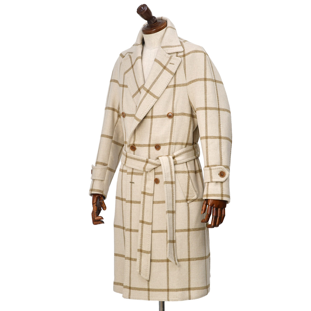 TITO ALLEGRETTO【ティト アレグレット】ダブルベルテッドコート 3890 DOPPIO FANCY 266 ウール ナイロン チェック ベージュ×キャメル