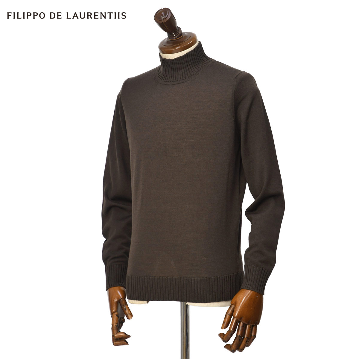 FILIPPO DE LAURENTIIS【フィリッポ デ ローレンティス】別注モックネックニット LU3ML20 RM16R 280 ロイヤルメリノウール 16G×10G ダークブラウン
