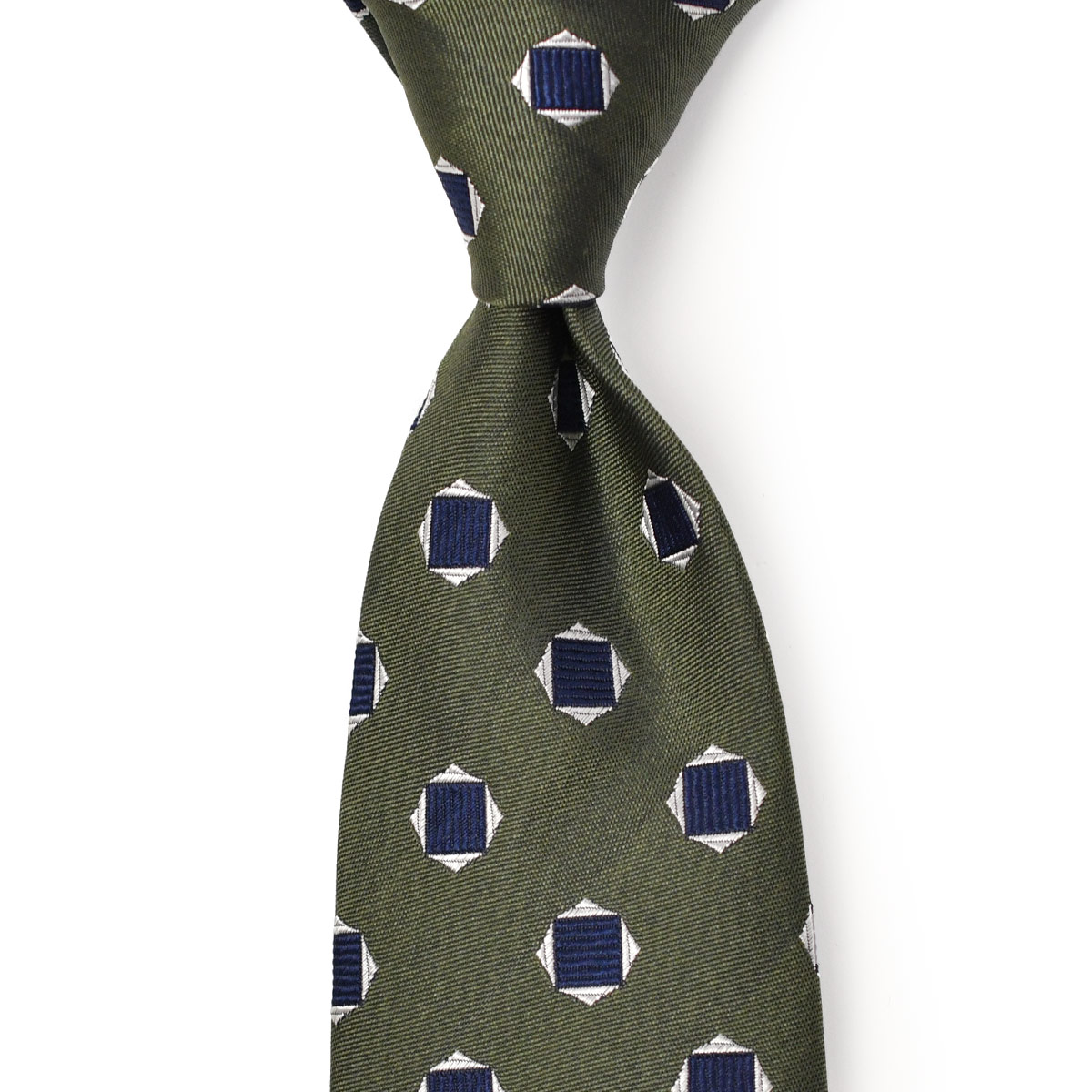 FRANCO BASSI【フランコバッシ】ネクタイ R03 2 シルク ジオメトリック カーキ×ネイビー