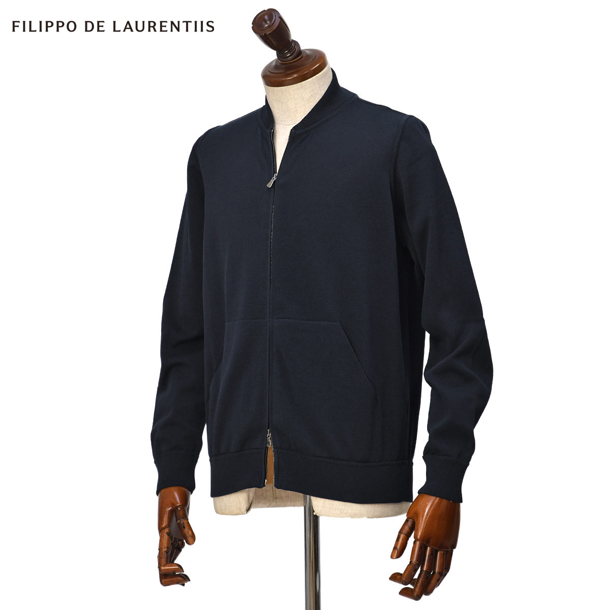 【SALE】FILIPPO DE LAURENTIIS【フィリッポ デ ローレンティス】フルジップニット BZ1ML2AT11 CR12 890 12G クレープコットン ネイビー