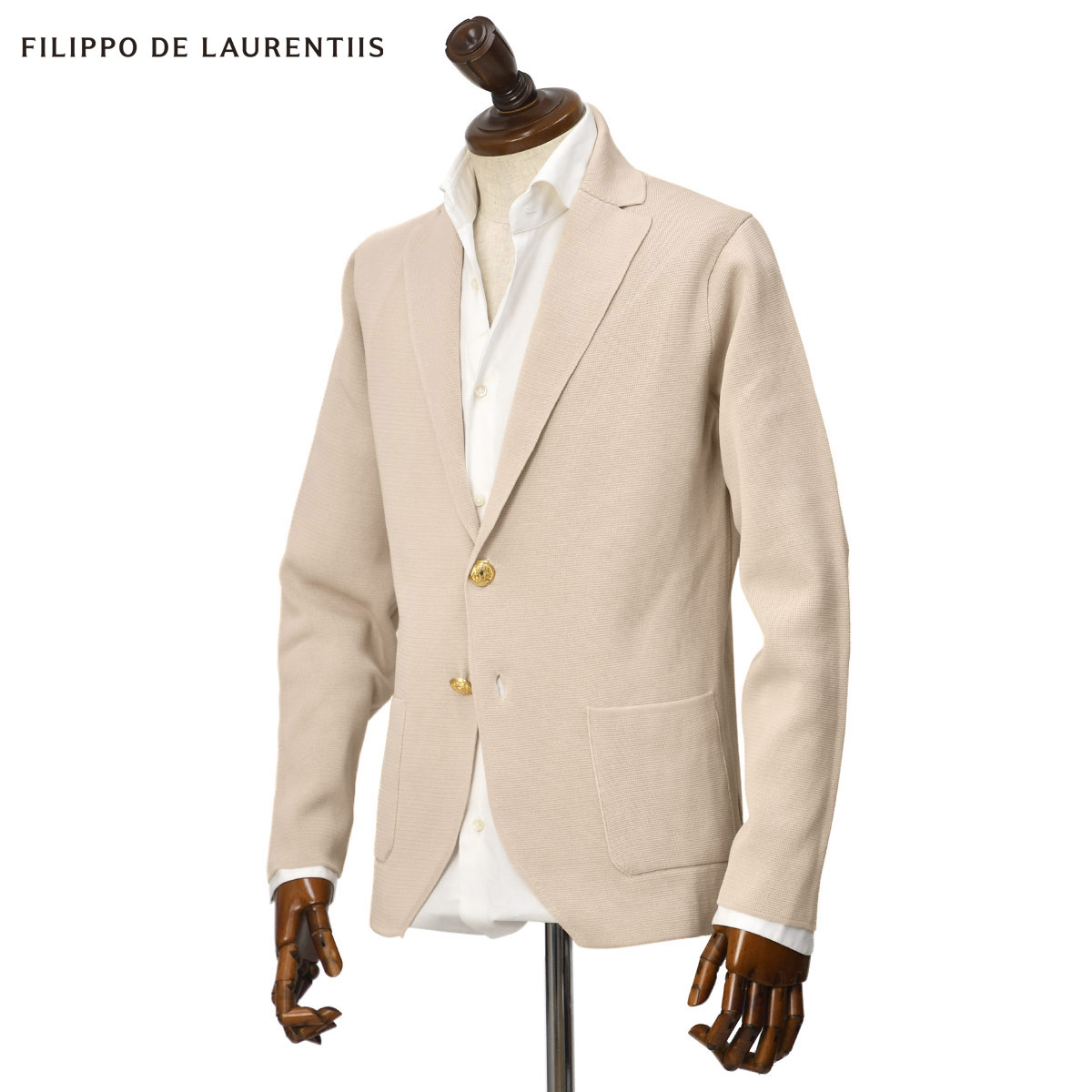 【3/18(水)20：00～ ポイント5倍】FILIPPO DE LAURENTIIS【フィリッポ デ ローレンティス】ニットジャケット RJMLMPT10 CR12M 031 クレープコットン ミラノリブ 12G ベージュ