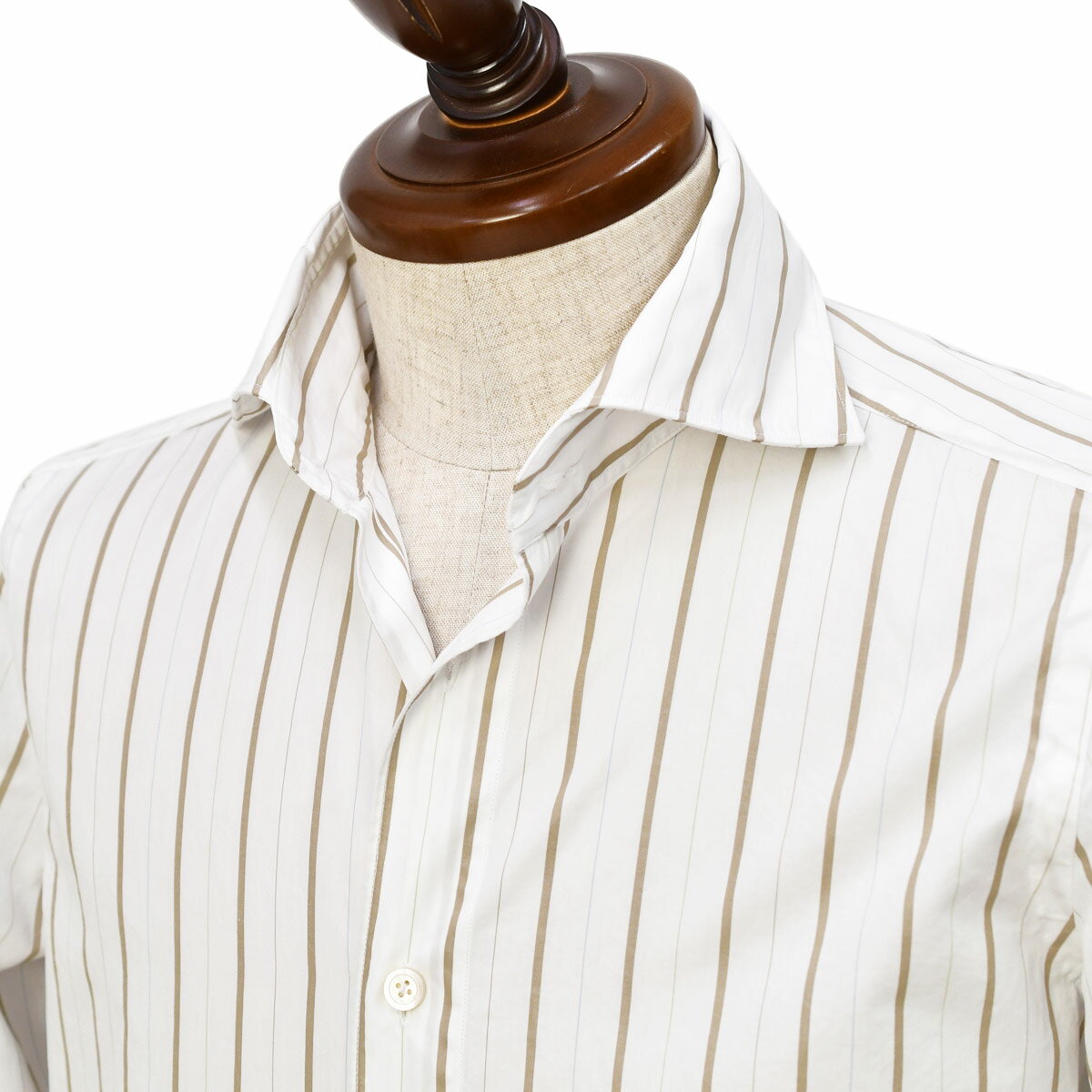 【最大5,000円オフクーポン】Finamore【フィナモレ】シャツ PIERO BALI P5052 2 コットン オルタネイトストライプ ホワイト×ベージュ