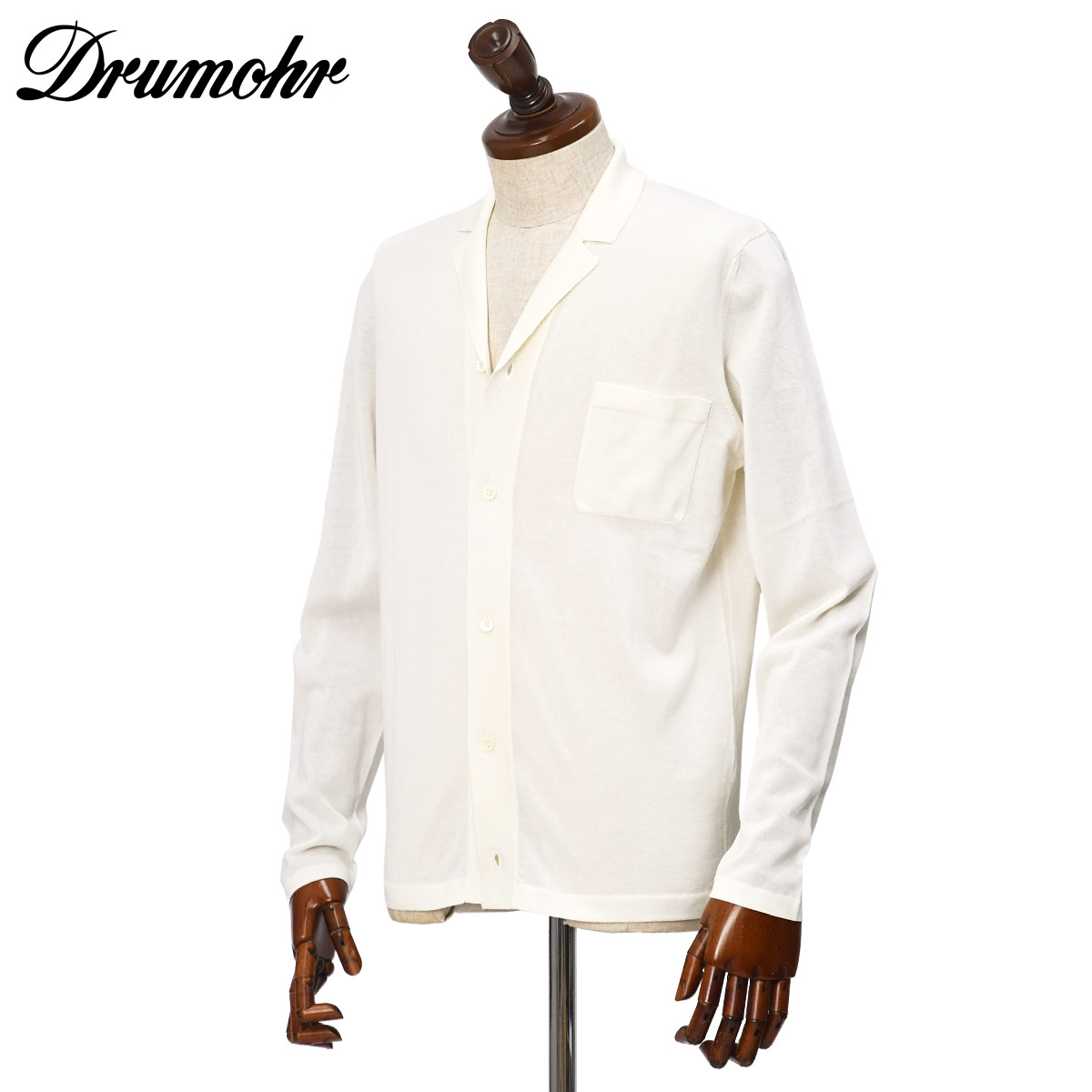 Rakuten - 【6/4(木)20：00〜 最大5,000円オフクーポン】Drumohr【ドルモア】シャツカーディガン D0GN111L D02 120 コットン 3PLY 30G ホワイト