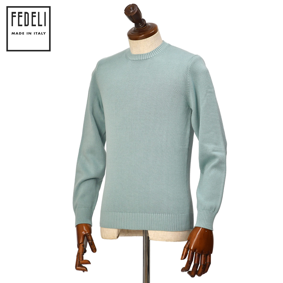 Rakuten - FEDELI【フェデーリ】クルーネックニット ARG.8 ML. GIZA L. DUSTY 88 8G コットン ライトシアン