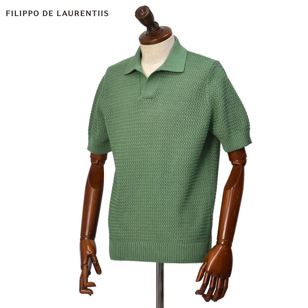 FILIPPO DE LAURENTIIS【フィリッポ デ ローレンティス】ローゲージすかし編みスキッパーニット PL3MCSK03 CM7B 620 コットン 7G グラスグリーン