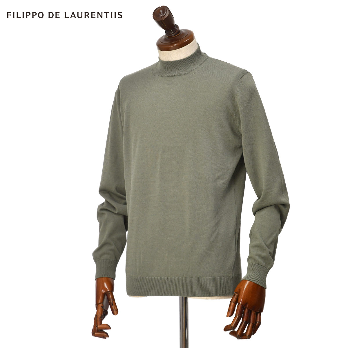 Rakuten - 【6/4(木)20：00〜 最大5,000円オフクーポン】FILIPPO DE LAURENTIIS【フィリッポ デ ローレンティス】モックネックニット LU1ML20 510 コットン 14G モスグリーン