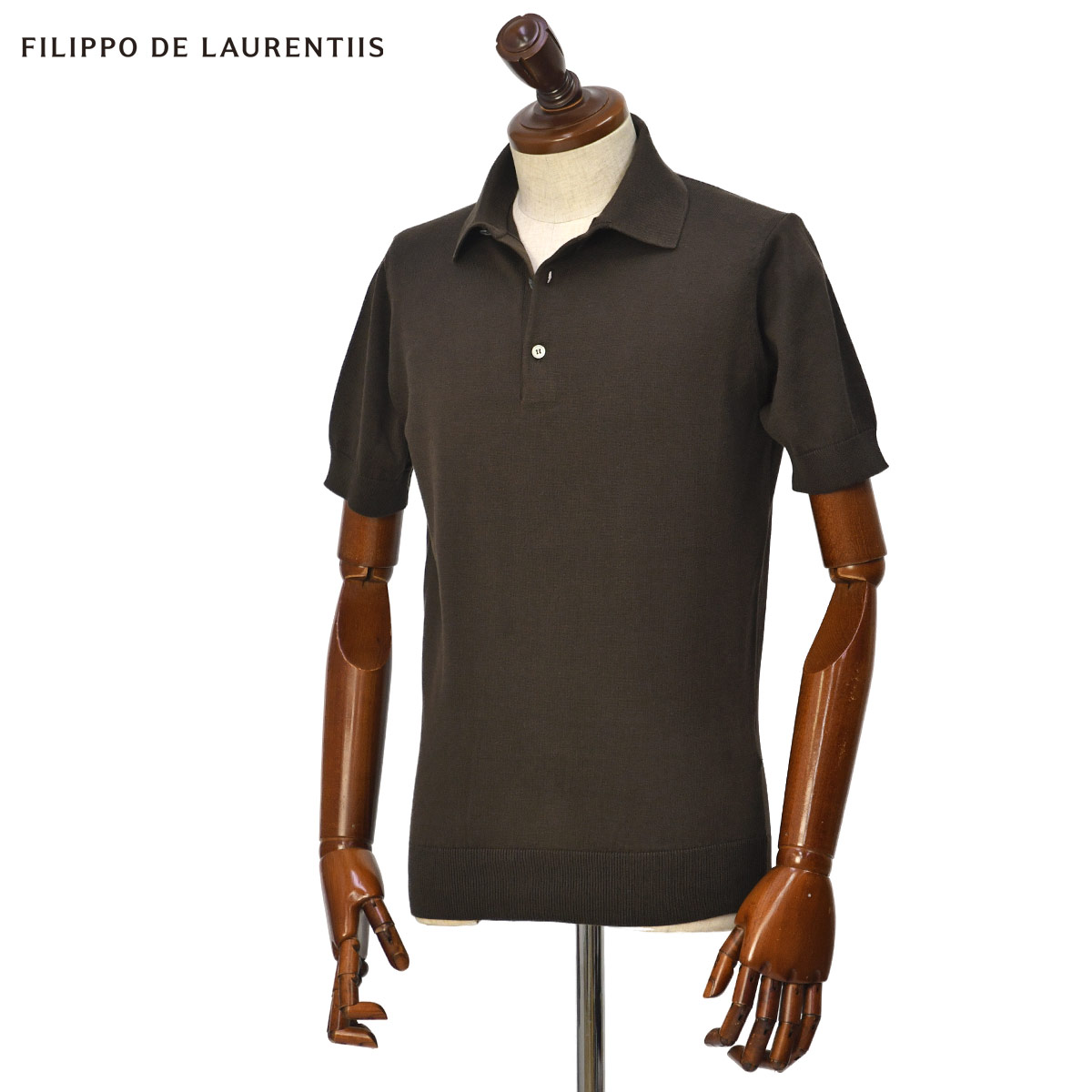 FILIPPO DE LAURENTIIS【フィリッポ デ ローレンティス】ニットポロ PL1MC46 SU12R 290 ギザコットン 12G ダークブラウン