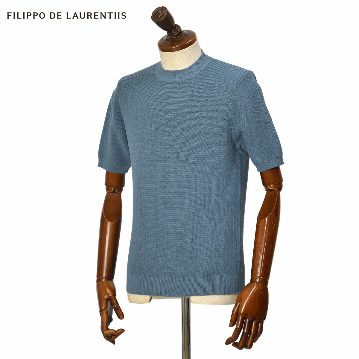 Rakuten - 【6/4(木)20：00〜 最大5,000円オフクーポン】FILIPPO DE LAURENTIIS【フィリッポ デ ローレンティス】クルーネックニット GC1MC17 CR14P 870 クレープコットン 14G ブルー