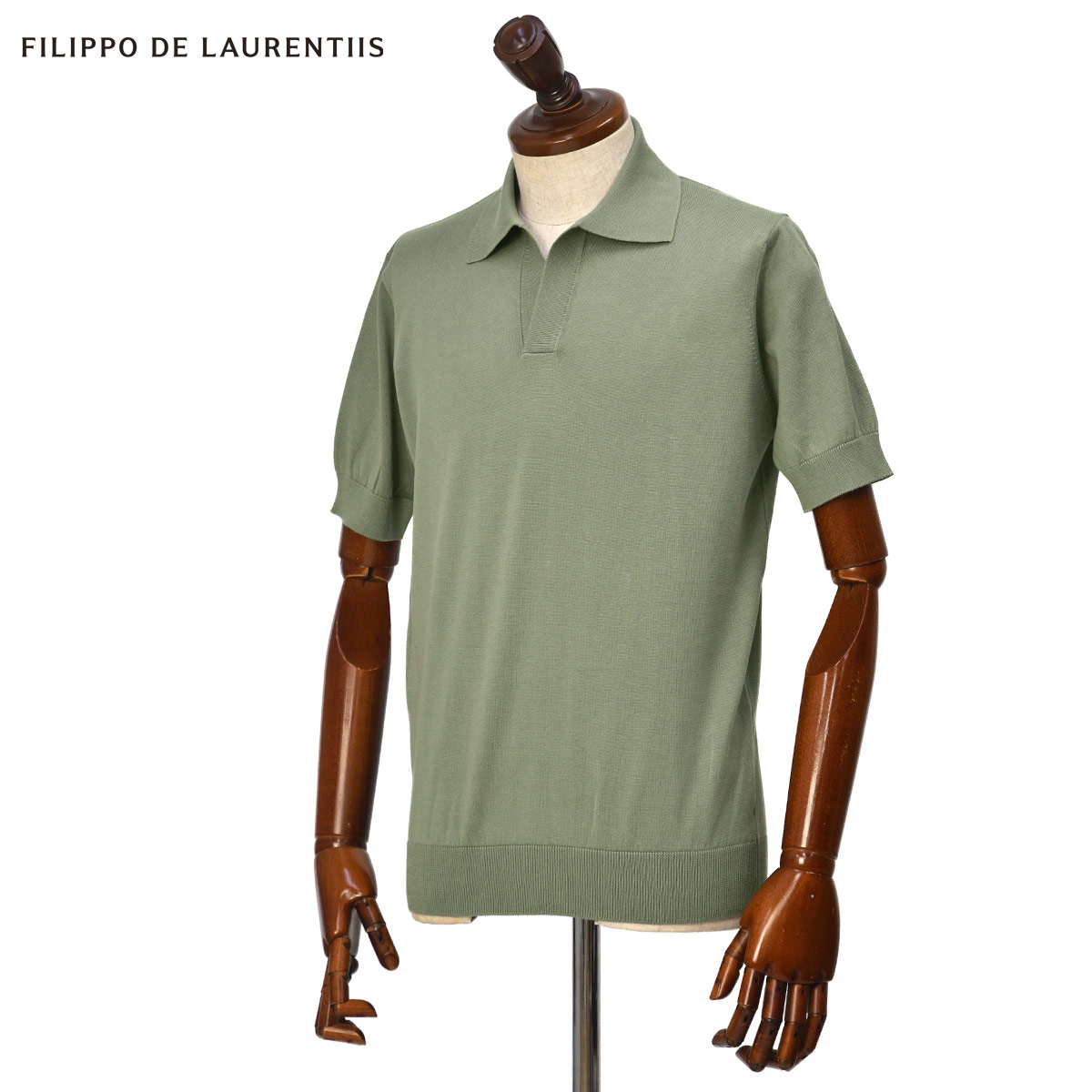 FILIPPO DE LAURENTIIS【フィリッポ デ ローレンティス】スキッパーポロ PL1MCSK46 SU12R 520 ギザコットン 12G モスグリーン