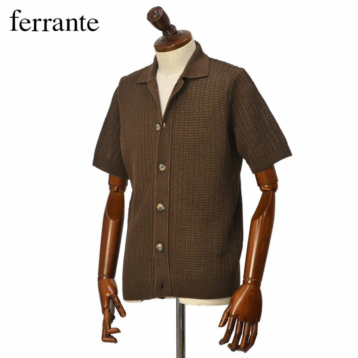 Rakuten - 【6/4(木)20：00〜 最大5,000円オフクーポン】FERRANTE【フェランテ】襟付きカーディガン 55R21603 048 7G リネン コットン ブラウン