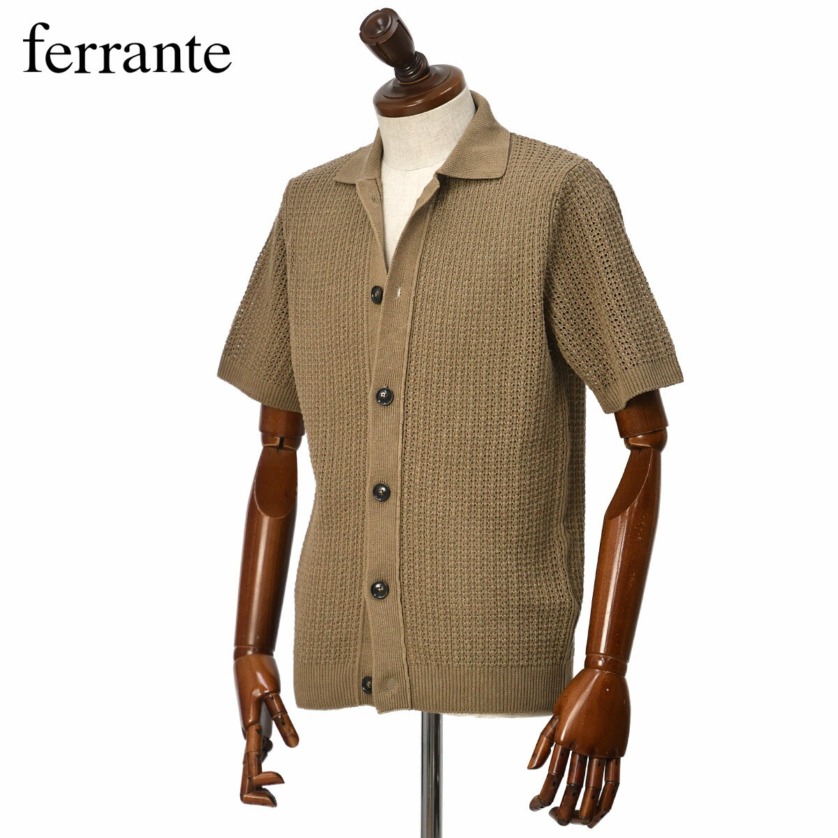 Rakuten - 【6/4(木)20：00〜 最大5,000円オフクーポン】FERRANTE【フェランテ】襟付きカーディガン 55R21603 480 7Gリネン コットン ライトブラウン