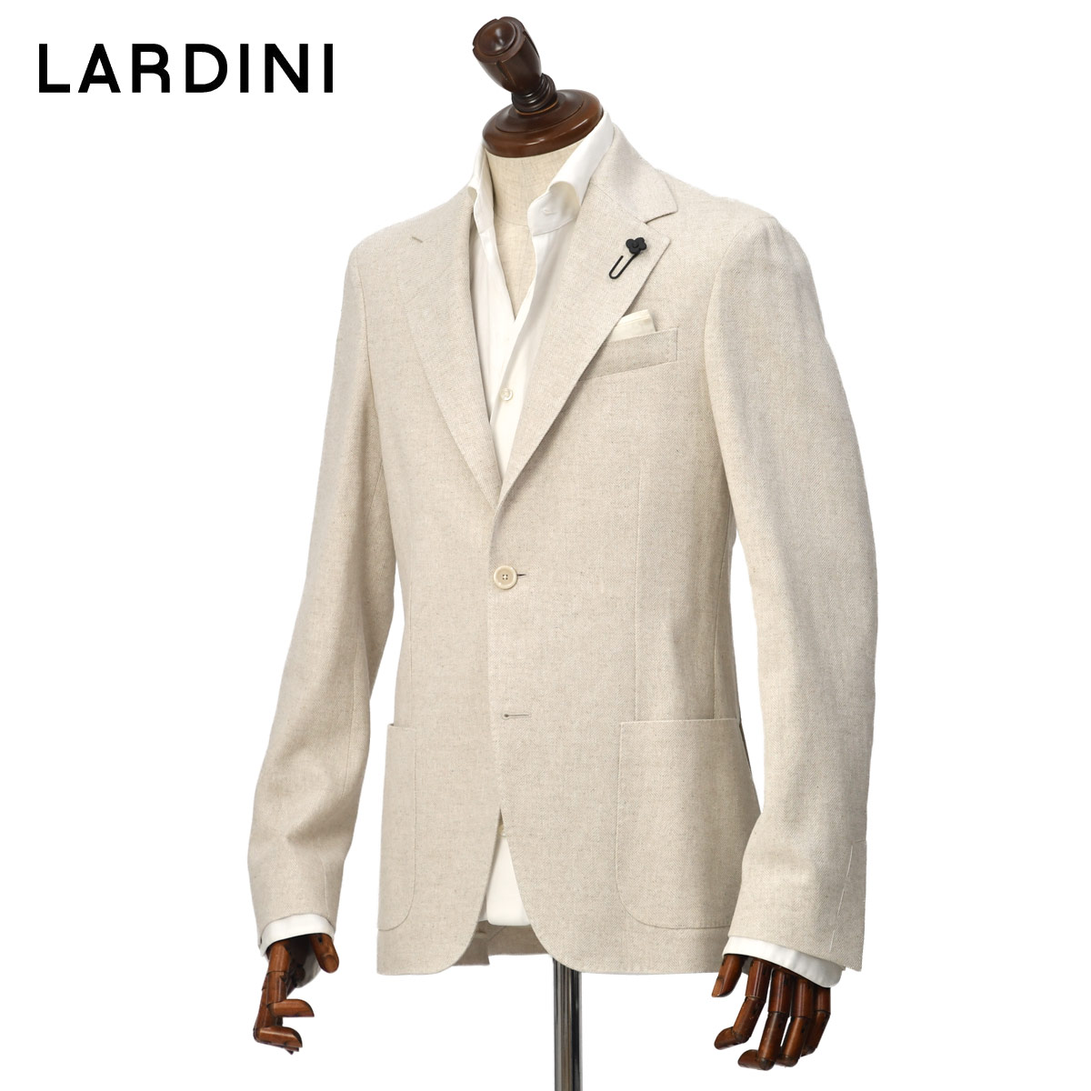 先行販売 早得【袖修理無料】LARDINI【ラルディーニ】シングルジャケット 6202Q IF66501 130BE ROMA リネン コットン ヘリンボーン ベージュ