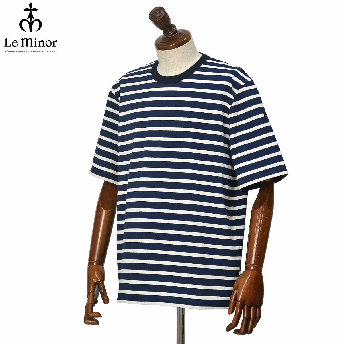 Rakuten - 【6/4(木)20：00〜 最大5,000円オフクーポン】Le Minor【ルミノア】半袖クルーネックカットソー 123101H D43 コットン ボーダー マリン×ブラン