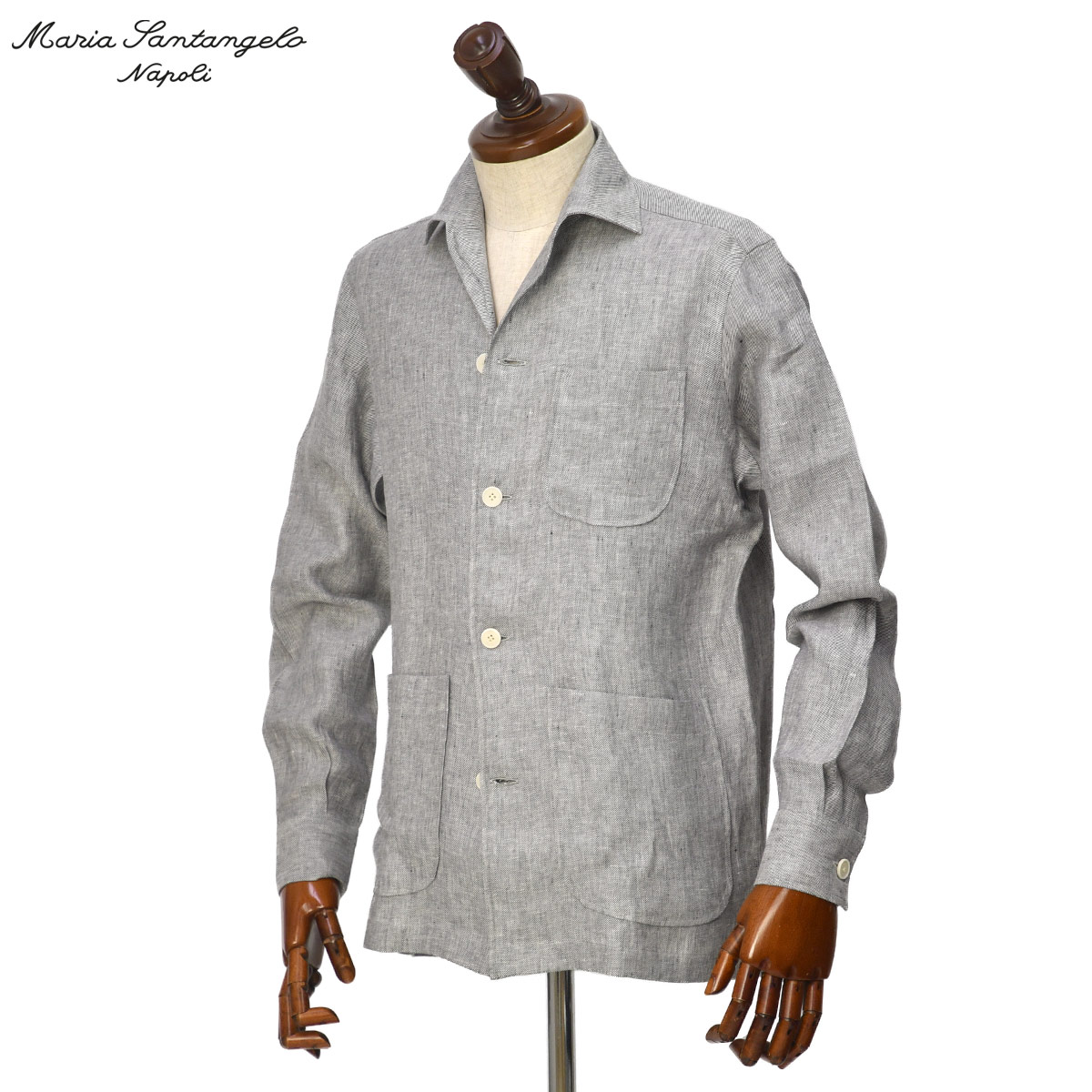 【ポイント5倍キャンペーン】Maria Santangelo【マリアサンタンジェロ】シャツブルゾン Taormina Marcello 0502 128 リネン グレー