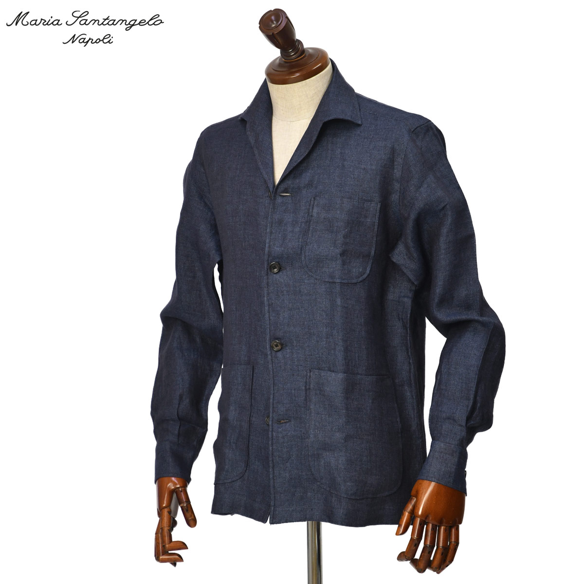 【最大2,500円オフクーポン】【ポイント5倍】Maria Santangelo【マリアサンタンジェロ】シャツブルゾン Taormina Marcello 0502 009 リネン ネイビー