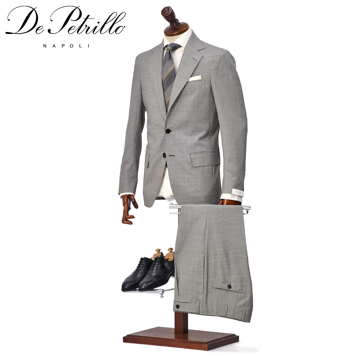 【最大5,000円オフクーポン】先行販売 早得【袖修理無料】De Petrillo【デ ペトリロ】シングルスーツ NAPOLI TS20041U 4960 ヴァージンウール 千鳥 ホワイト×ブラック