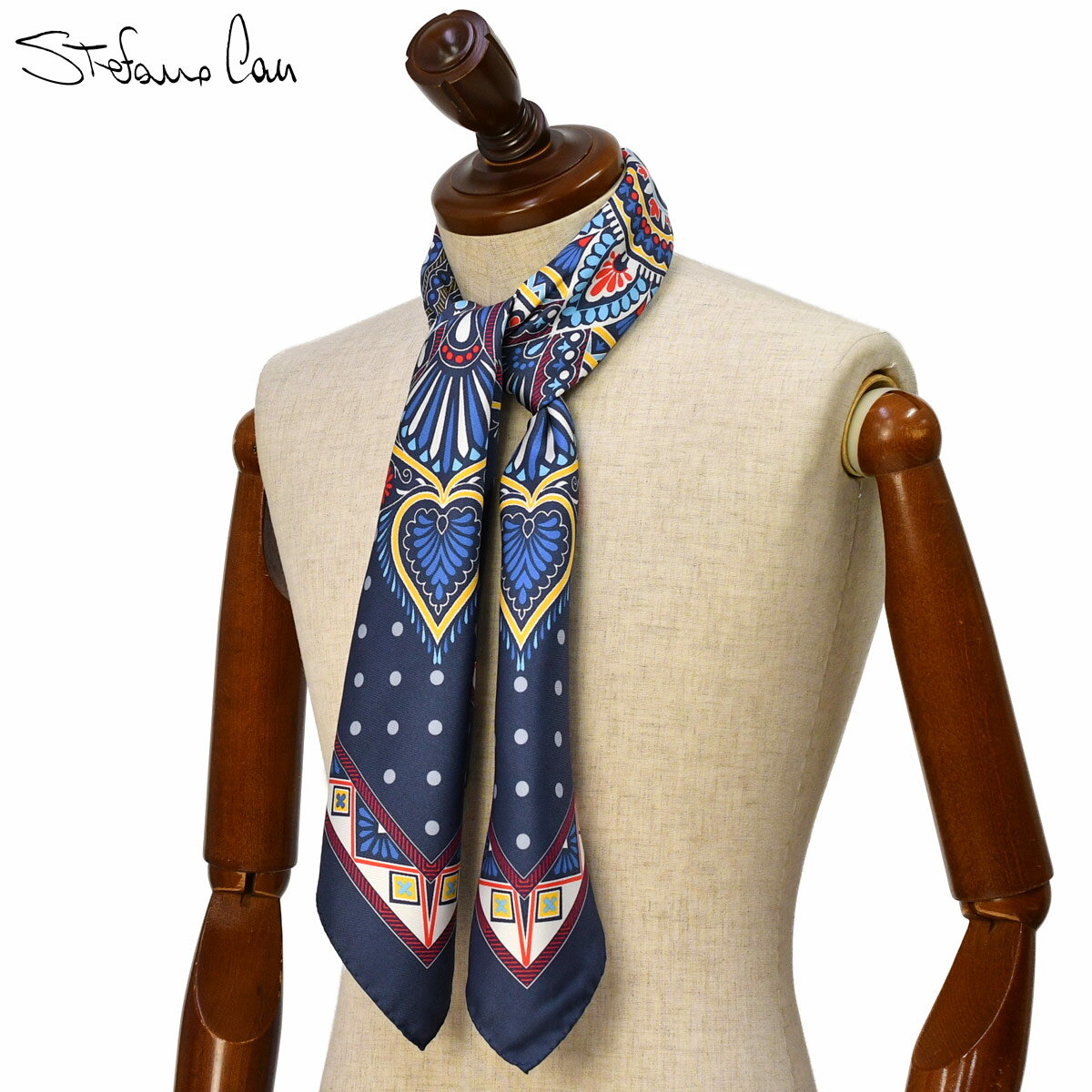 Rakuten - 【6/4(木)20：00〜 最大5,000円オフクーポン】Stefano Cau【ステファノ カウ】大判スカーフ BANDANA S4194 シルク ドットペイズリー ネイビー×レッド
