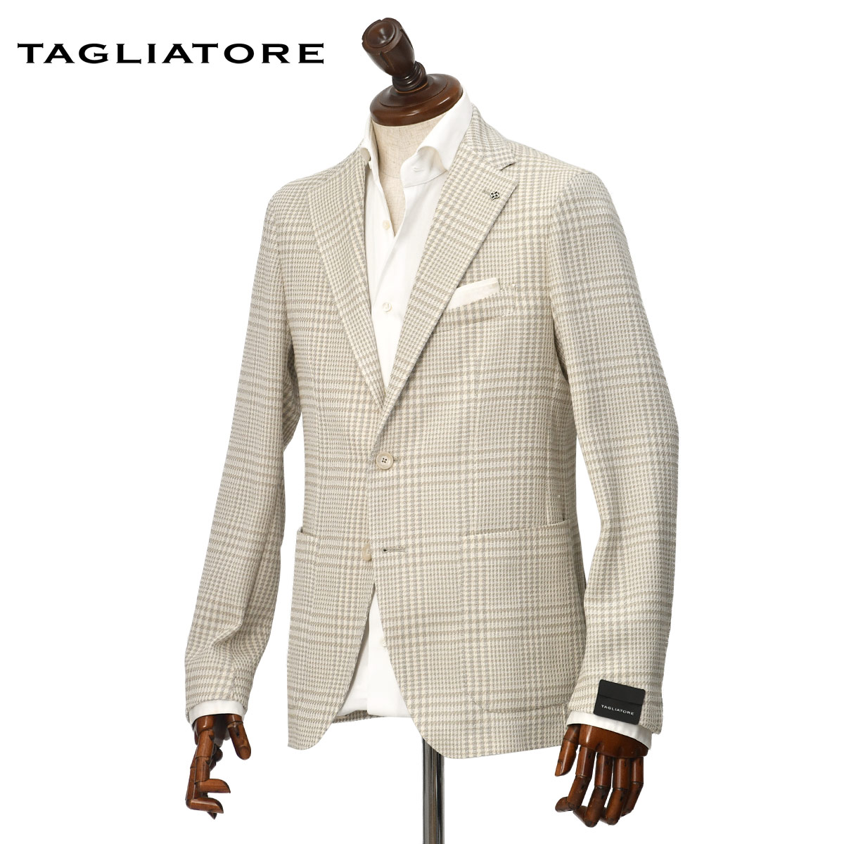 Rakuten - 【6/4(木)20：00〜 最大5,000円オフクーポン】TAGLIATORE【タリアトーレ】シングルジャケット G-DAKAR22K 610069 A1181 ダカール コットン ヴァージンウール ポリウレタン グレンチェック ベージュ×ホワイト