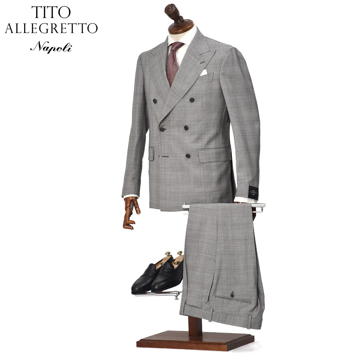 Rakuten - 【6/4(木)20：00〜 最大5,000円オフクーポン】TITO ALLEGRETTO【ティト アレグレット】ダブルスーツ 601D TA-11-261-039 81I02-01-AQG ヴァージンウール グレンチェック グレー×ブラック