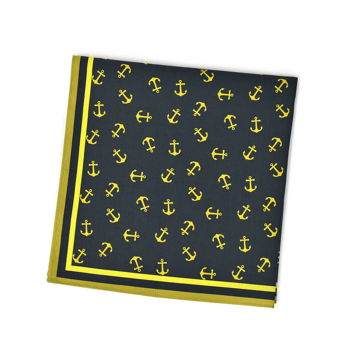 Dieffe Kinloch【ディエッフェ・キンロック】プリントハンカチ ANCHOR. A.O. コットン ネイビー×マスタ..