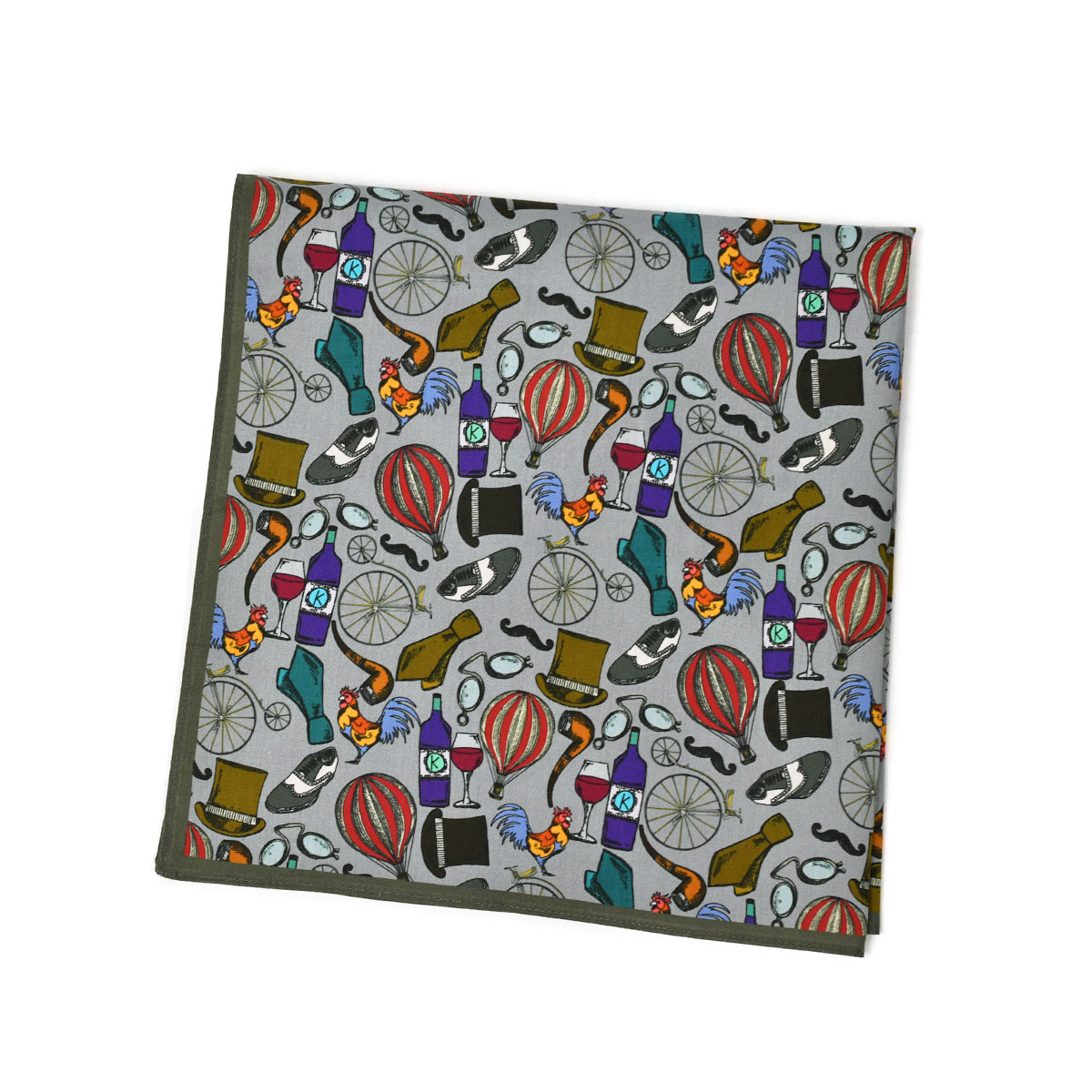 Dieffe Kinloch【ディエッフェ・キンロック】プリントハンカチ HOMME 2 コットン グレー×チャコールグ..