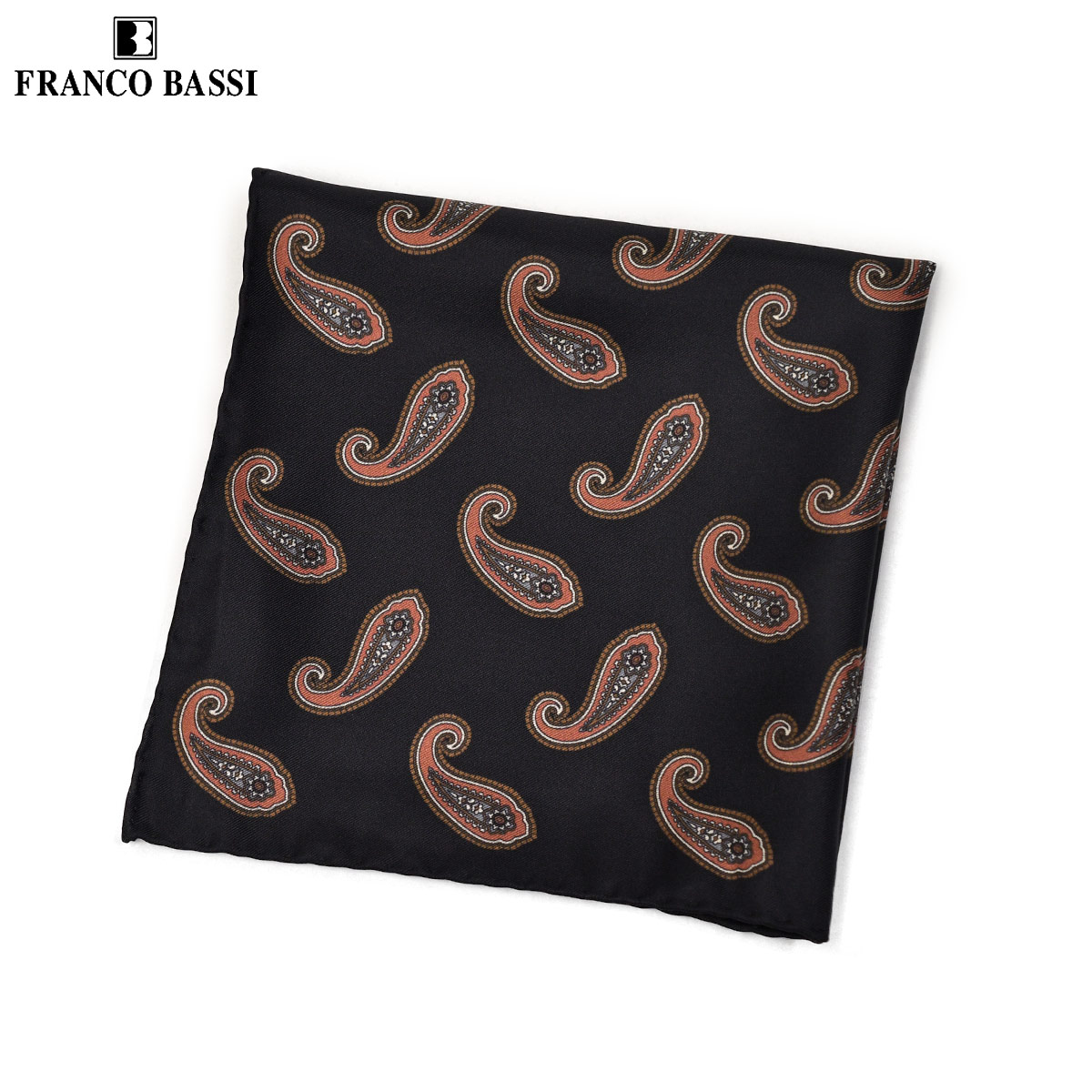 【最大5,000円オフクーポン】FRANCO BASSI【フランコバッシ】チーフ P5470 5 シルク 小紋ペイズリー ブラック