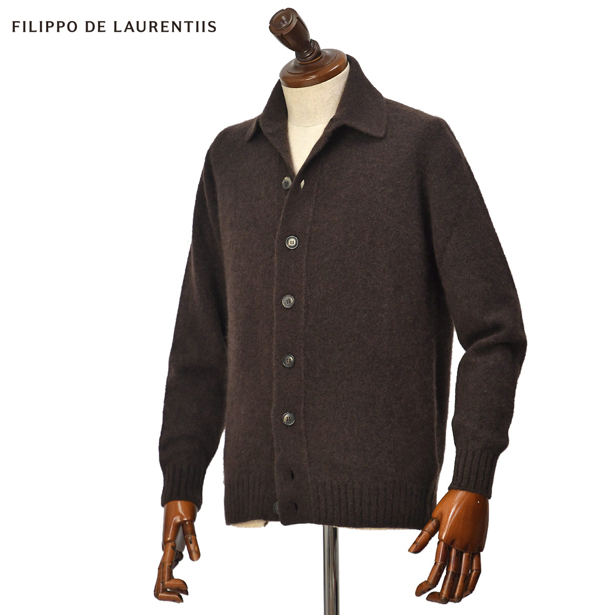 FILIPPO DE LAURENTIIS【フィリッポ デ ローレンティス】ニットシャツカーディガン CA3ML15SU 0289 カシミヤ シルク ポリエステル 7G ブラウン