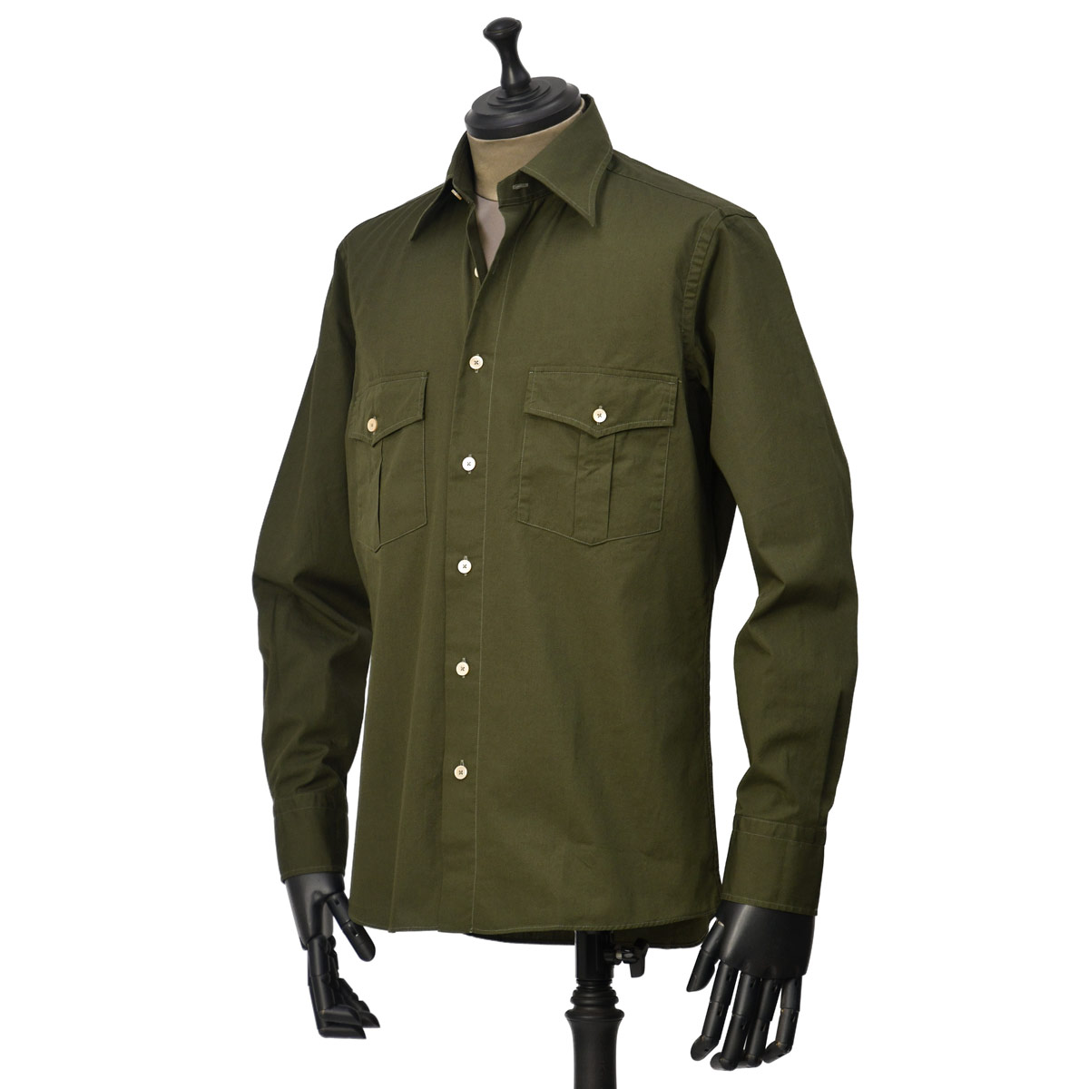 【FINAL SALE】ALESSANDRO GHERARDI【アレッサンドロ・ゲラルディ】ミリタリーシャツ ARMY C7200 730 コットン カーキ