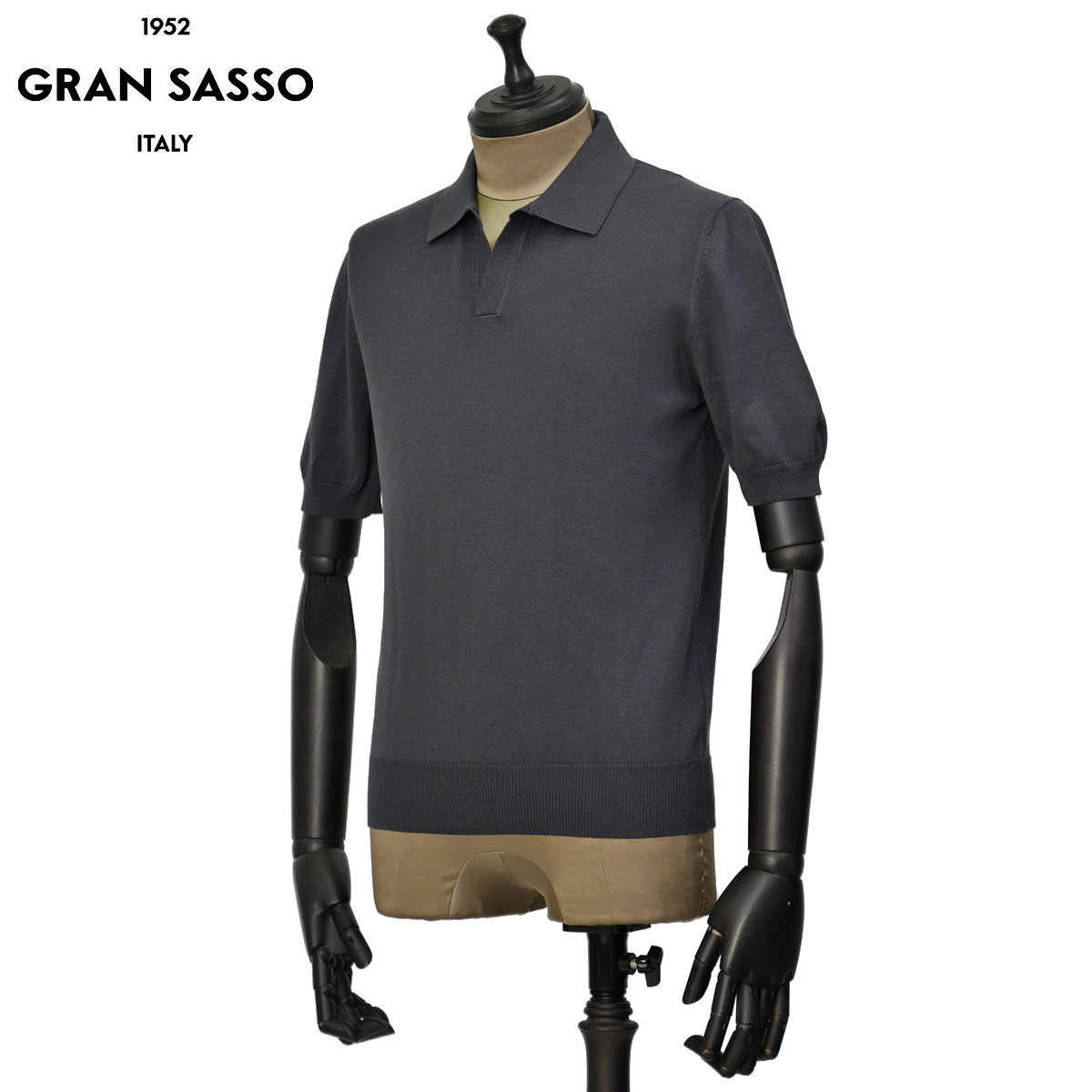 GRAN SASSO【グランサッソ】スキッパーニットポロ 57186 618170 095 ソフトコットン 12G ダークグレー