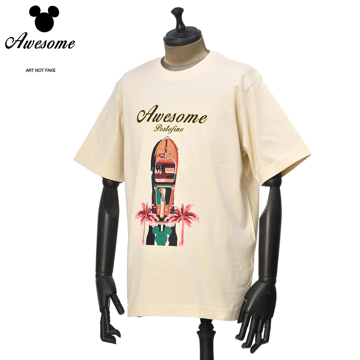 AWESOMEリラックスシルエットプリントTシャツ MIAMI 25SS0032 NATURAL RAW コットン portofino バター